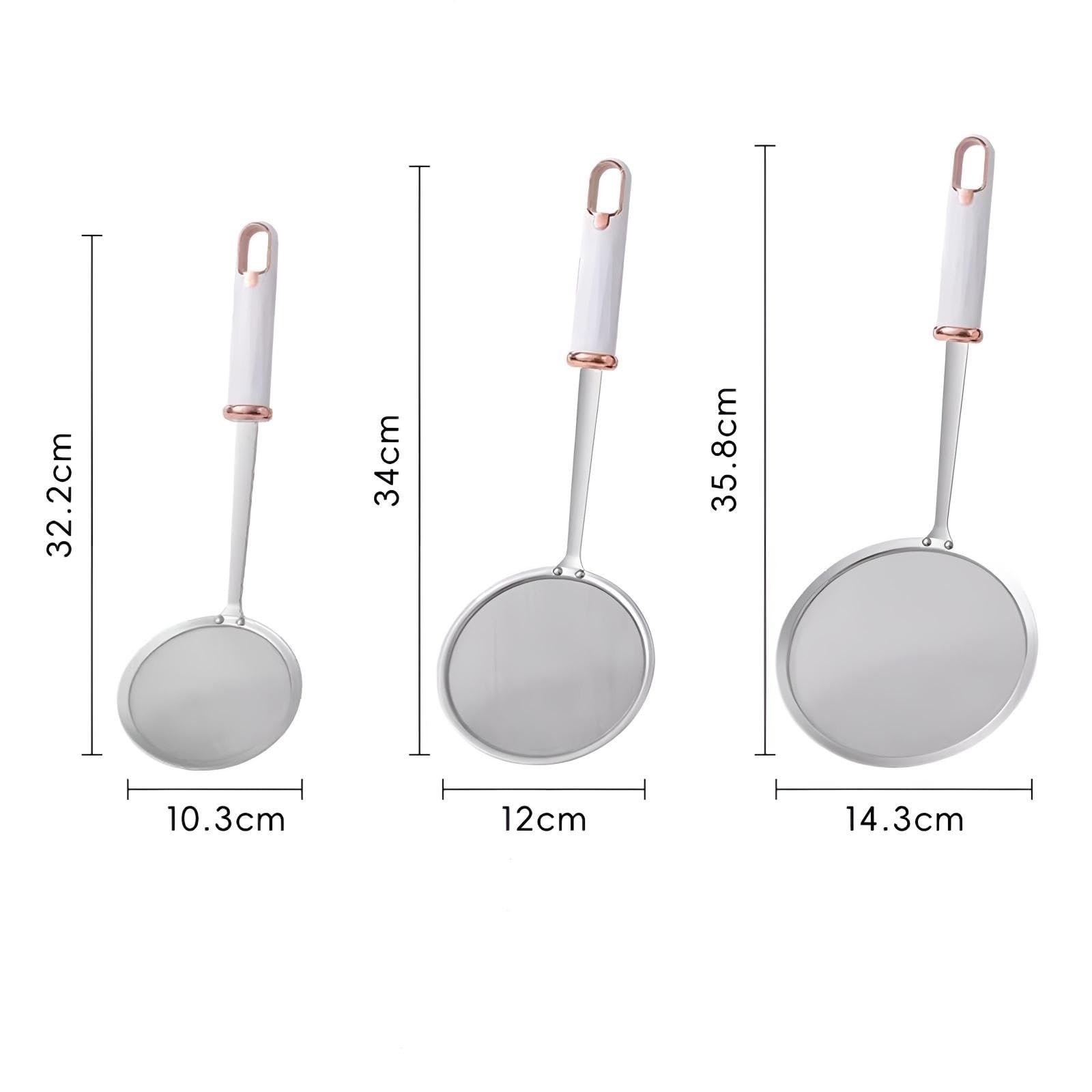 Tamiz de harina de acero inoxidable, juego de tamiz de cocina y colador para colar o drenar tamiz fino doméstico (10,3/12/14,3 cm)