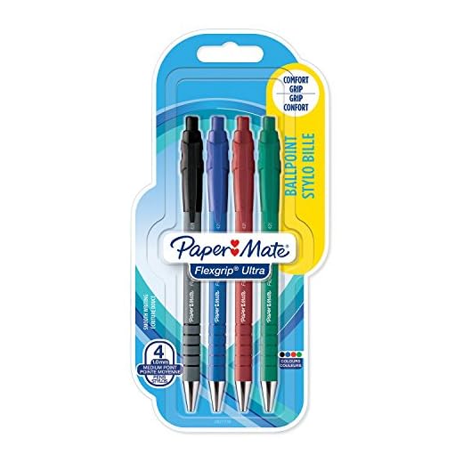 Paper Mate Flexgrip Ultra stylo bille rétractable, pointe moyenne (1,0 mm), couleurs assorties, lot de 4