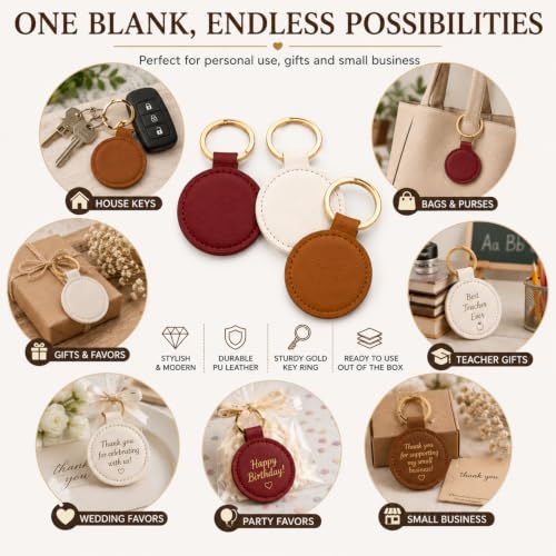 Image of Leather Keychain Blanks DIY Crafts | PU Leather Key Fob Kit with Metal Rings, Laser Engraving Blanks Keychain Bulk, Customized Keychains Backpack Birthday Gift