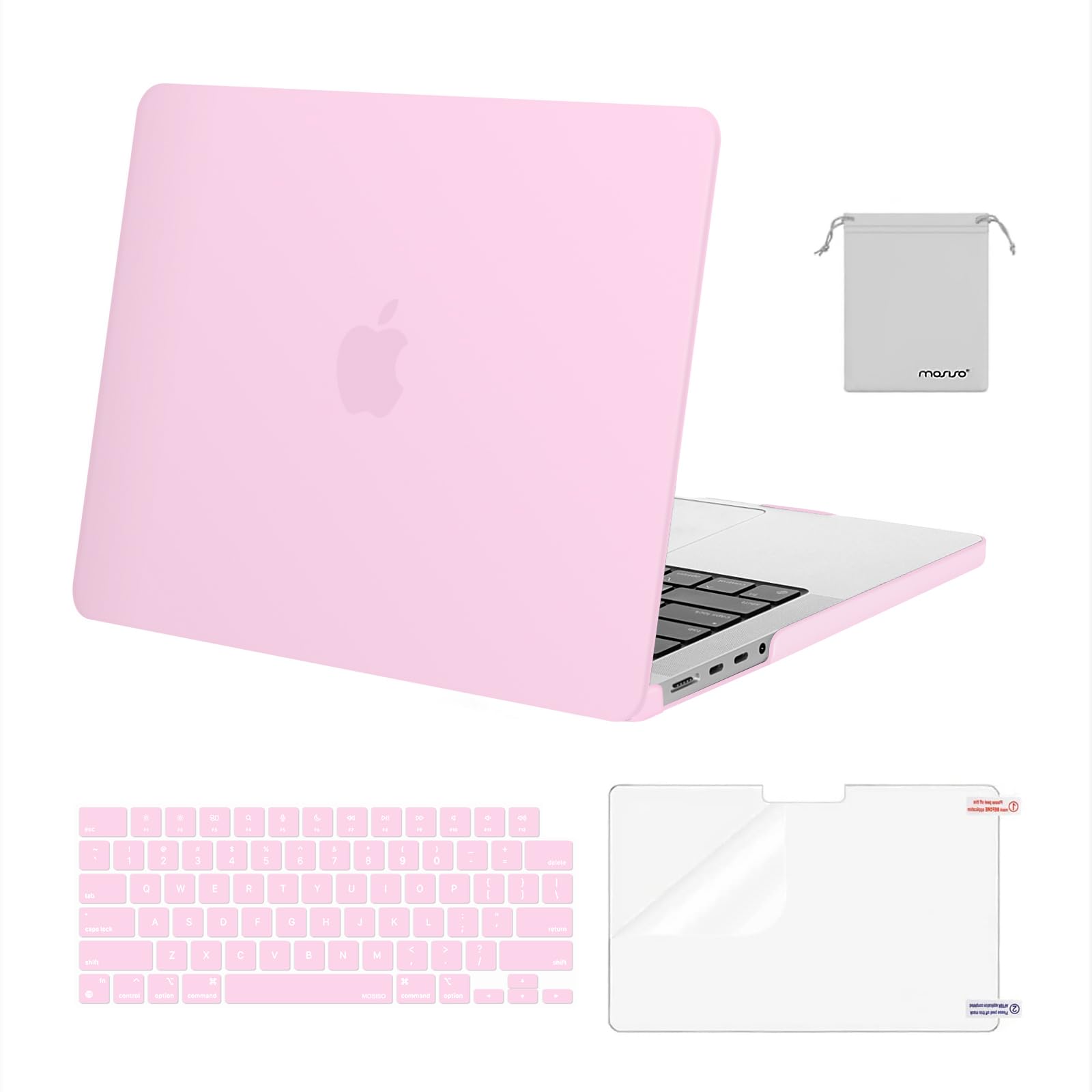 MOSISO Compatible with MacBook Pro 14 inch Case 2025 2024 2023 2022 2021 M4 M3 M2 M1 A3112 A3185 A3401 A2918 A2992 A2779 A2442, Plastic Hard Shell&Keyboard Cover&Screen Film&Pouch, Clear Pink