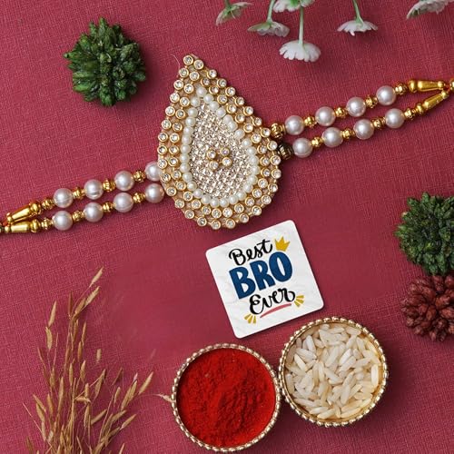Image of eCraftIndia Designer Rakhi, Best Bro Ever Fridge Magnet with Roli Chawal Pack - Rakhi for Brother, Bhaiya, Bhai