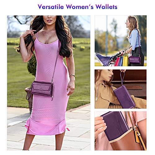 Image of nuoku Womens RFID Wallet Purse Wristlet Crossbody Clutch with Zip Around 2 Strap | RFID