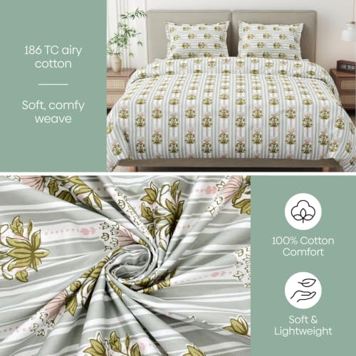 Image of Haus & Kinder Double Bed Bedsheet for Queen Size Bed, Queen Size Bed Sheet with 2 Pillow Covers 90 Inch x 100 Inch | Premium Soft & Silky Pure Cotton 186 TC Double Bedsheet | Heritage Garden
