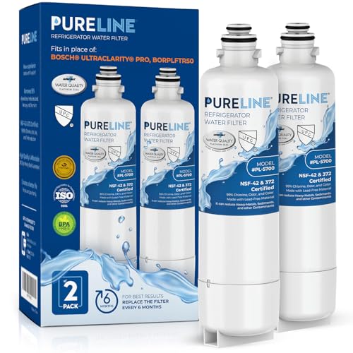 Pureline Replacement for Bosch Ultra Clarity Pro Water Filter BORPLFTR50 11025825 BORPLFTR55 12028325 11032531 12033030 B36CT80SNS B36CL80ENS WFC100MF Refrigerator Water Filter (2 Pack)