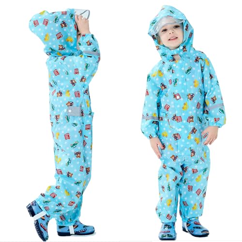 Image of Boys Girls Toddler Rainsuit Kids Waterproof Coverall One Piece Rain Suit