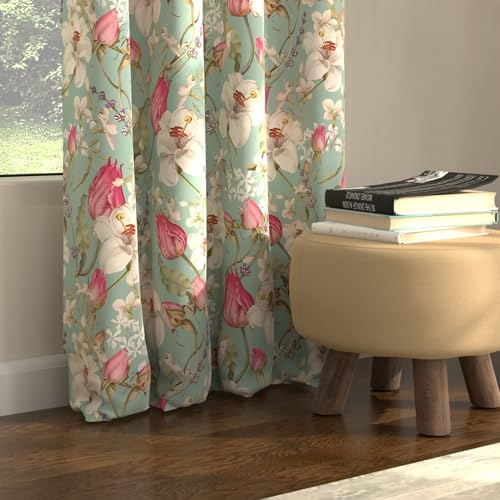 Image of Urban Space Blackout Curtains 5 Feet Set of 2 for Window, 80-85% Light Blocking Curtains for Living Room, Digital Printed Curtains with Eyelets, Tieback Included (Flora nova sage, 5 Feet)