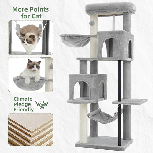 Image of Gitelsnour Cat Tree Tower with Sturdy Steel Tube for Indoor Cats GCT014W | 51.2'' Cat Furniture with Scratching Posts, Hammock, Basket and Padding Top Platform for Inoor Cats Large Adult, Light Gray