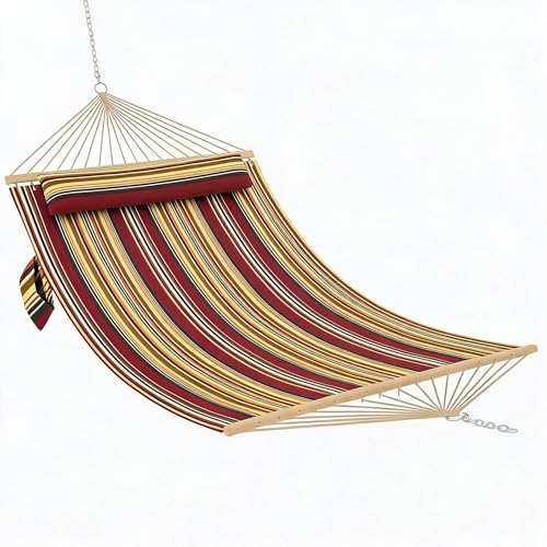 Garvee Double Hammock Without Stand–450 lbs, Hardwood Bars, Pillow Included by Garvee - Used condition - US$32.52