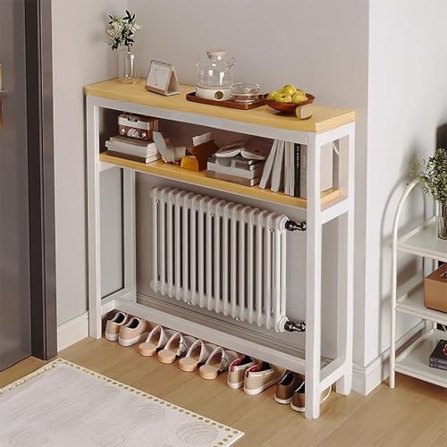 Estante multifuncional para radiador de 2 capas, mesa de consola delgada con marco de metal para sala de estar y pasillo (negro, 120 x 20 cm)