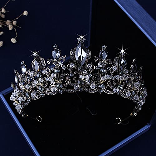 Diamentowa tiara barokowa Vintage czarne kryształowe tiary korony naszyjnik zestaw kolczyków sztuczna perła komplety biżuterii ślubnej dla kobiet akcesoria ślubne