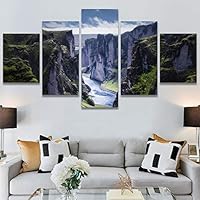 SIGNWIN 5 Panel Canvas Wall Art Between Valleys for Home Decorations Ready to Hang - 60