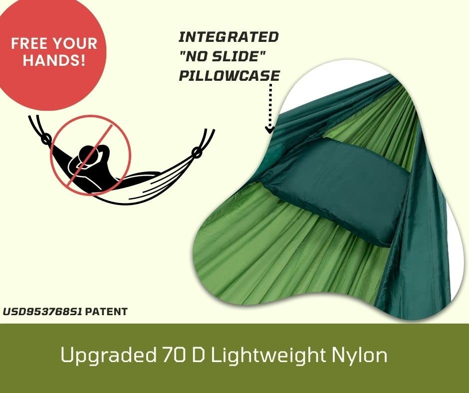 Camping-Hammock-with-Straps-Double-Tree-Hammock-Dual-Layer-for-Sleeping-pad-and-Integrated-Pillowcase-with-Adjustable-Straps-Green