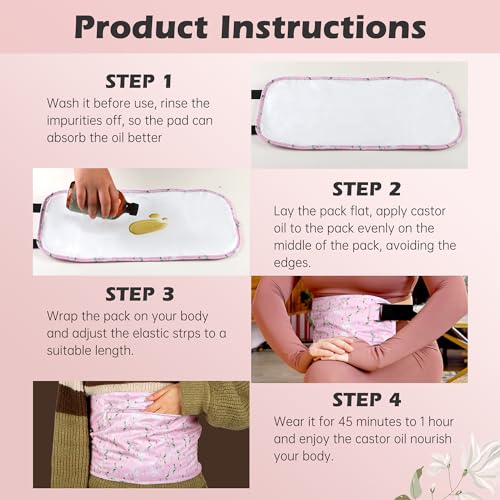 Image of Plus Size Castor Oil Pack 2 Pcs Castor Oil Wrap Organic Cotton Reusable Kit Organic Cold Pressed Unrefined Castor Oil Compress Packs for Liver Detox