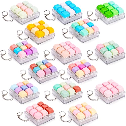 Hoarost 15 Pcs Keyboard Keychain 9 in 1 Keyboard Button Finger Clicker Toys for Adult Pass the Time Birthday Party Favors, 15 Colors
