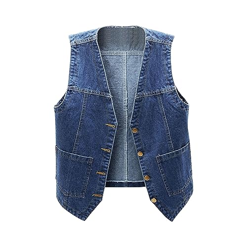 EnJoCho Girls And Boys Autumn Cowboy Vest Loose Sleeveless Coat Vest Shoulder Outside The Students (A, 14-15 Years)