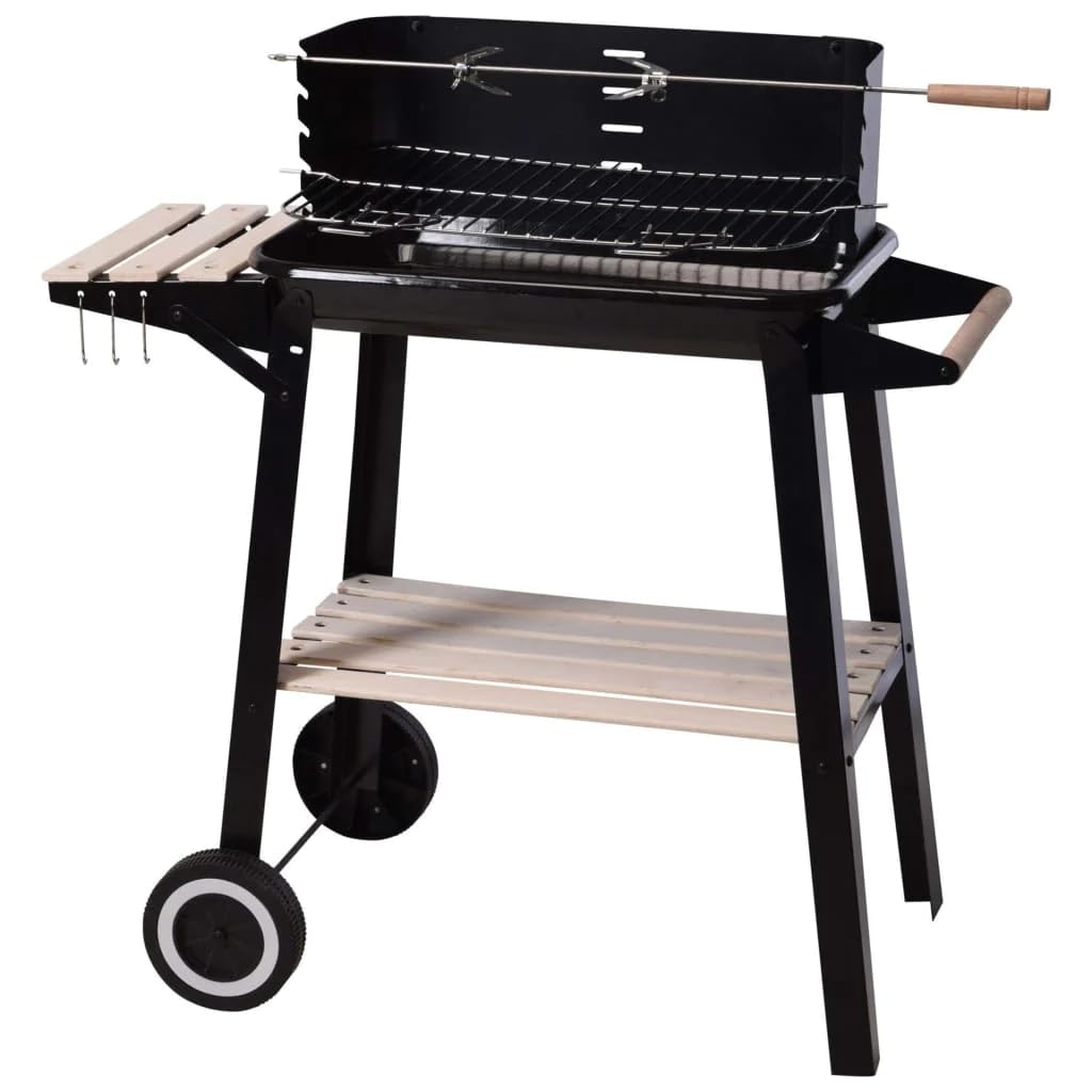 KOOPMAN Barbacoa Carbon Con Ruedas Rectagular Negra