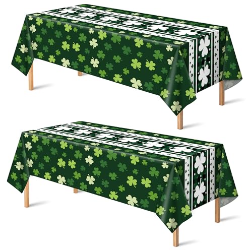 Image of OHOME St Patricks Day Decorations - 2 PCS Shamrock Tablecloth | St Patricks Day Party Favors Supplies Decor Indoor Outdoor - St Patrick's Day Table Runner Covers Backdrop Banner for Home Kitchen