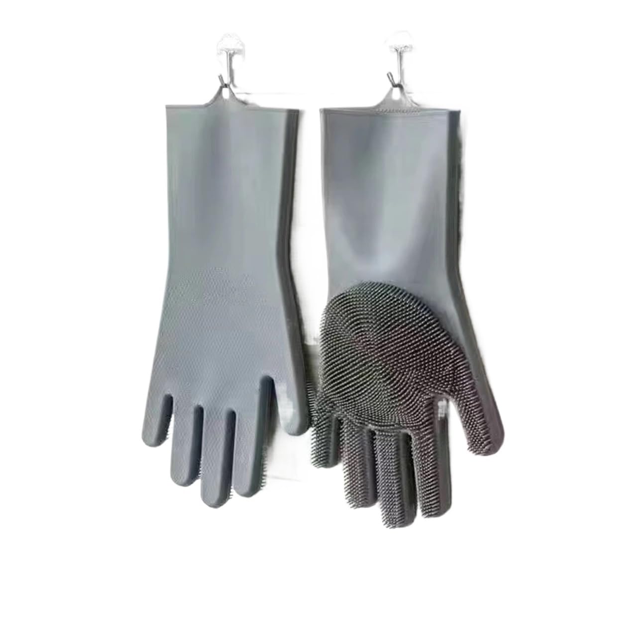 5 Paar weiche graue Silikon-Geschirrspülhandschuhe – Wiederverwendbare Gummi-Reinigungshandschuhe für Küche und Bad zum Geschirrspülen und für Haushaltsaufgaben