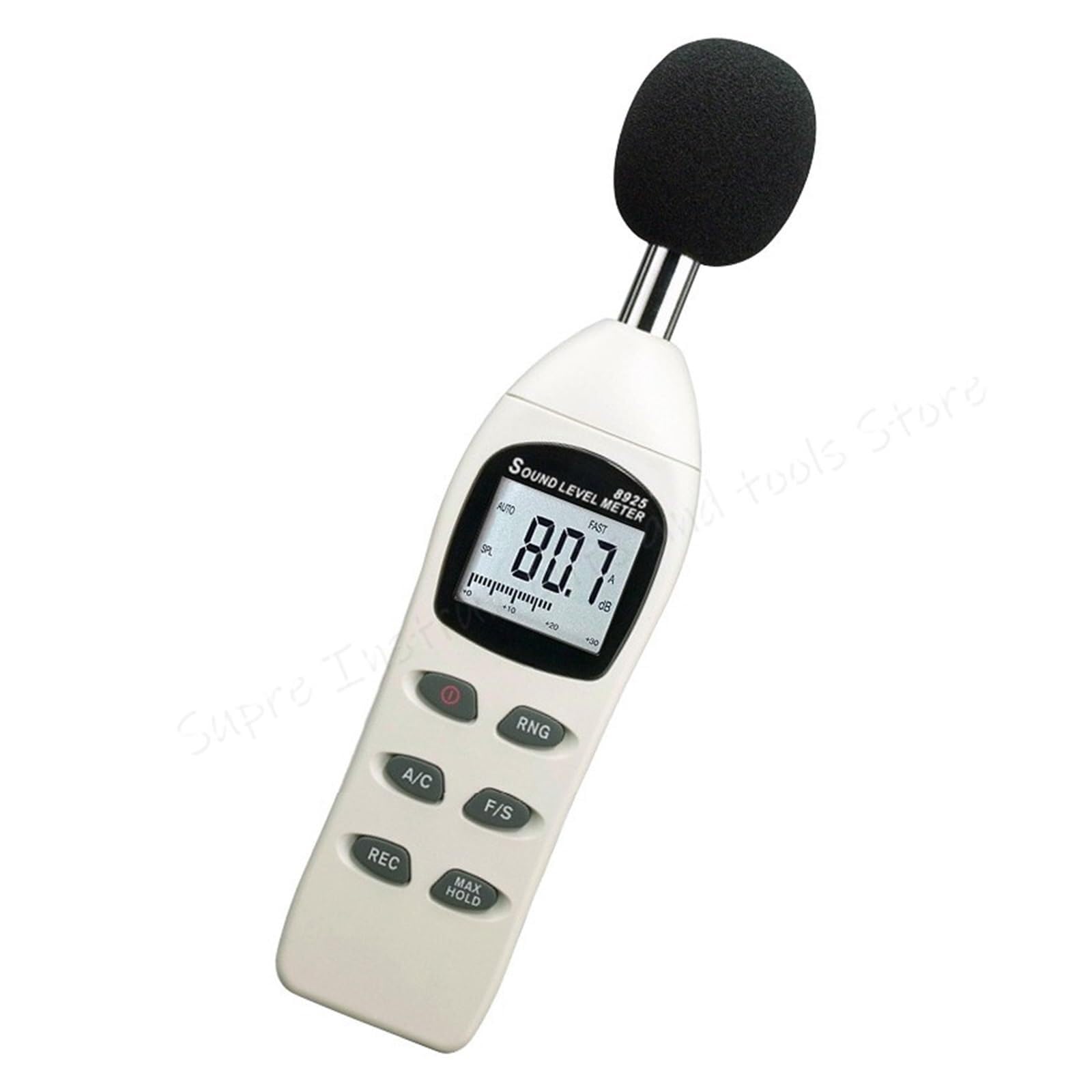 misuratore di decibel， Rilevatore di livello rumore portatile, display LCD, misurazione accurata dei dB, design compatto, con parabrezza