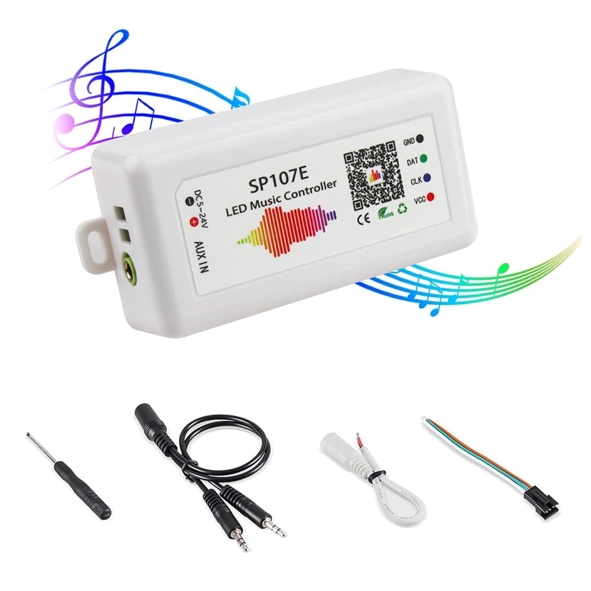 SP107E LED Music Controller for Addressable LED Strip Lights, APP Control, Sound Sync, Built in Microphone, AUX Input, Compatible with WS2811 WS2812B SK6812 Pixel LED Lighting Systems-image-5