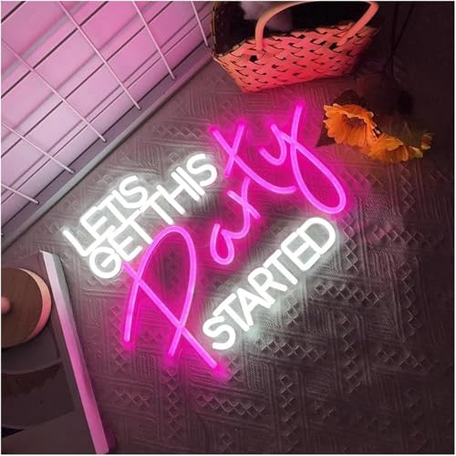 Néon Let's Get This Party Started variable pour déco murale de fête 35x48cm