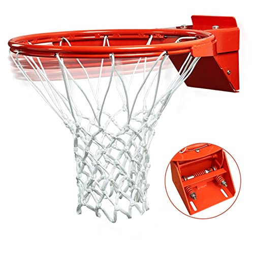 PROGOAL Basketball Rim Stainless Steel Three Springs Heavy Duty Pro-Style Breakaway Basketball Flex Rim with Free All Weather Nylon Net, Standard/18in, Orange
