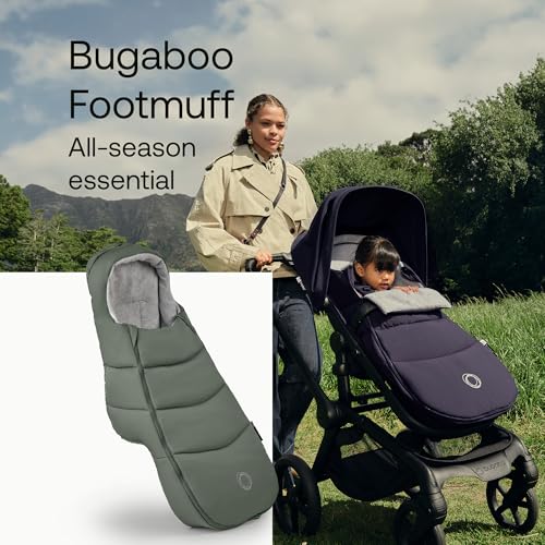 Image of Bugaboo All-Season Footmuff - Weatherproof, Breathable & Water-Repellent Toddler Footmuff with Removable Insert, Reflective Details, Two-Way Zipper, Fits All Bugaboo Strollers - Forest Green | Soft fleece lining, breathable materials, weatherproof protection, two-way zipper, reflective details, Forest Green