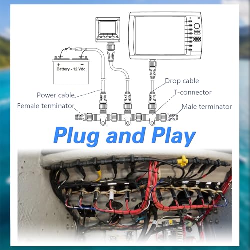 Image of EVRBUL Marine Grade NMEA 2000 Starter Kit, NMEA 2000 Backbone Cables Drop Cables Dual Tee Connector Male /Female Terminators Compatible with Lowrance Simrad Garmin Device