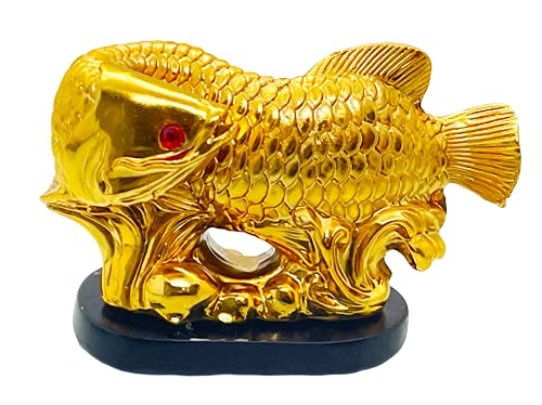 Image of Fengshui Exclusive Small Size Set of 1 Polyresin Golden Arowana Fish Looking Back Showpiece for Office Decor, Home Decoration (AF-2561)
