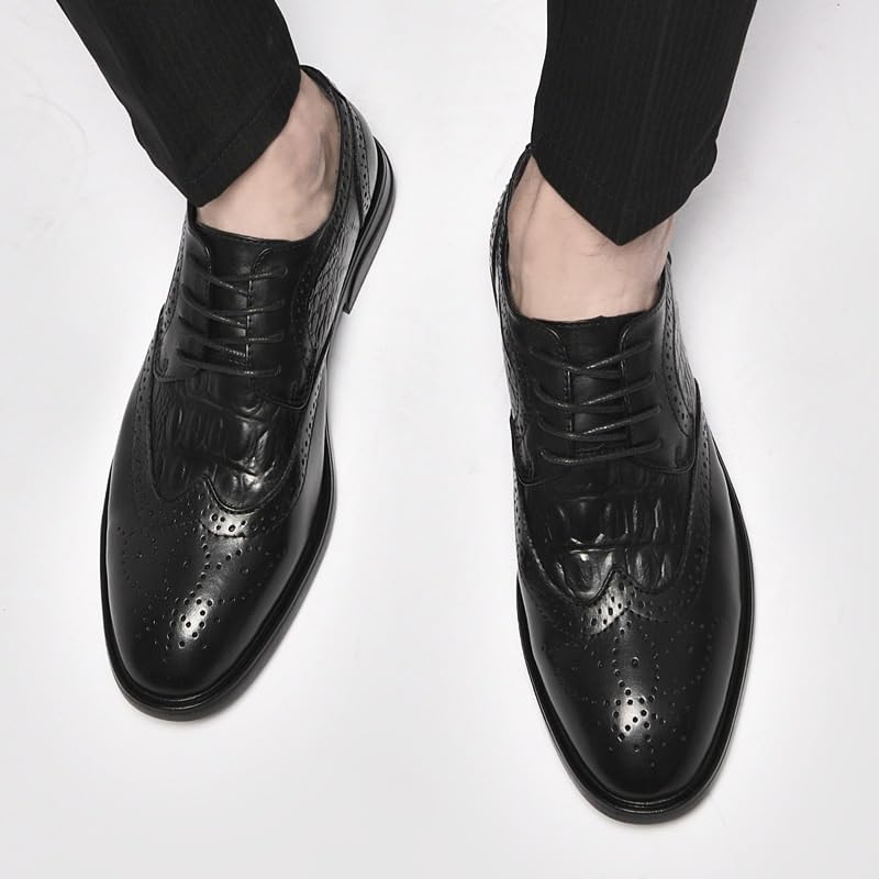 Mens Wingtip Brogue Dress Formal Shoes Vegan Leather Evening Plain Toe Non Slip Low Top Block Heel Anti-Slip Casual Lace Up2