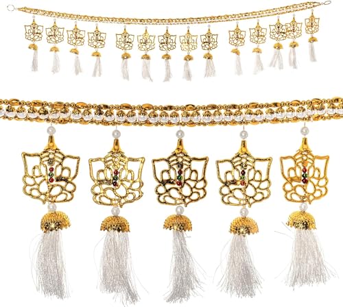 Handcrafted Toran Bandhanwar Door Wall Decorative Cloth Hanging for Festival Traditional Home Office Temple Pooja Décor Decoration and Gifting Size- 40 inches (Golden Ganesh)