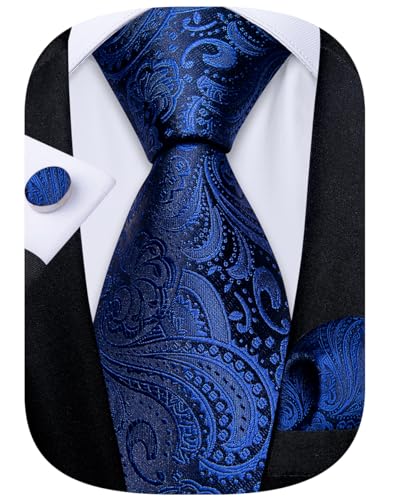 Image of DiBanGu Mens Paisley Tie Sets Silk Jacquard Woven Floral Necktie and Pocket Square Cufflinks Wedding Business Party