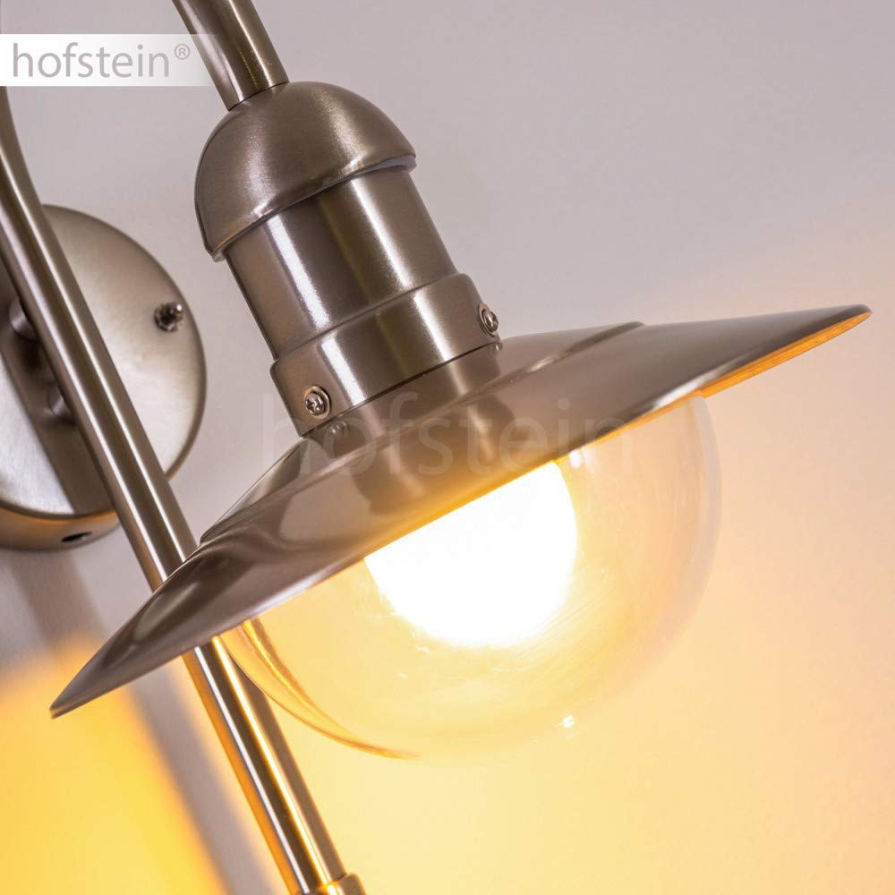 HOFSTEIN Außenwandleuchte Elima mit Bewegungsmelder, Außenwandlampe aus Metall/Kunststoff in Edelstahlfarben/Klar, moderne Wandleuchte abwärts außen, E27, IP44, Garten, Hof, Außenbereich, Haustür