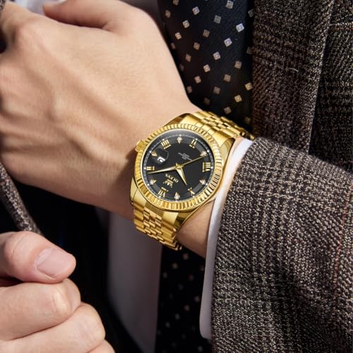 Image of OLEVS Classic Mens Watch Diamond Analog Luxury Watches Stainless Steel Waterproof Date Two Tone Luminous Watch for Men