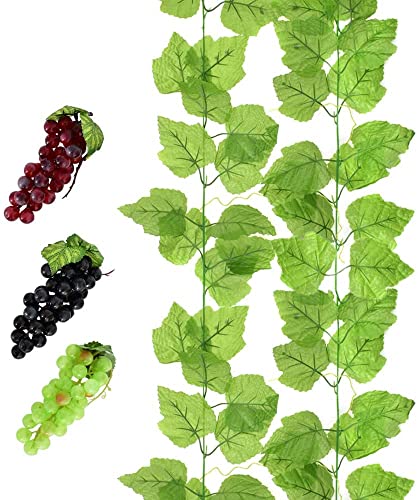 HUIANER 3 Bunches of Fake Grapes Simulation Fruit with Artificial Vines Lifelike Leaves for Wedding Home Indoor Outdoors Party Garden Wall Decoration