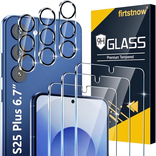 Image of 3 Pack for Samsung Galaxy S25 Plus Screen Protector Tempered Glass + 3 Pack Camera Lens Protector, Military Grade Shatterproof, 9H Hardness, Fingerprint Unlock, Case Friendly 6.7 Inch