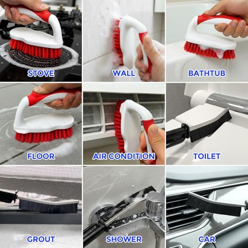 Image of Holikme 6 Pack Cleaning Brush Scrub Brush Kitchen Brush for Floor,Red