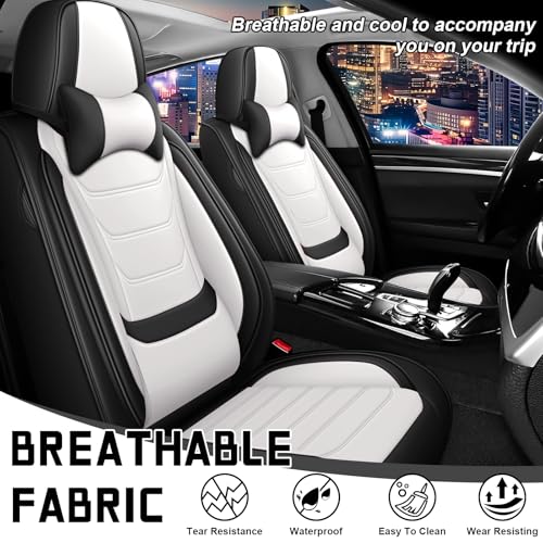 Image of Car Seat Cover Full Set for Toyota Camry Hybrid Seat Covers 2007-2024, Nappa Leather Waterproof Seat Covers For Cars, Airbag Compatible, Universal Automotive Seat Covers(Luxury Front Row /Black White)