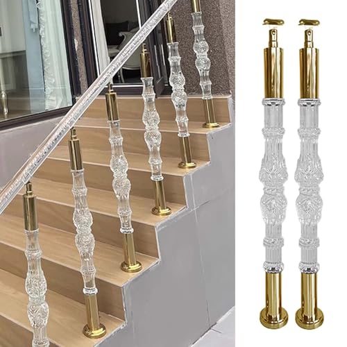 Balustres d'escalier en acrylique transparent et cristal doré pour intérieur chic (2 pcs)