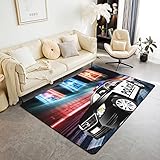 Loussiesd Polizei Auto Wohnzimmerteppich 150x200cm Polizist Fahrzeug Teppiche Matte für Wohnzimmer Schlafzimmer Notfallhilfe Fahrzeuge Dekor Teppich rutschfeste Bereich Runner Teppich