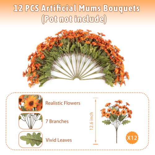 Image of Artificial Fall Flowers Fake Mums Plants for Outdoors Decoration