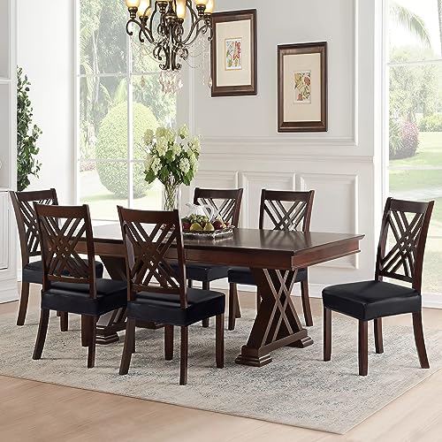 Image of SearchI Waterproof PU Dining Chair Seat Covers Set of 6, Soft Removable Washable Seat Covers for Dining Chairs, Dining Room Seat Cover Protector (Rear-Covered, PU Black)