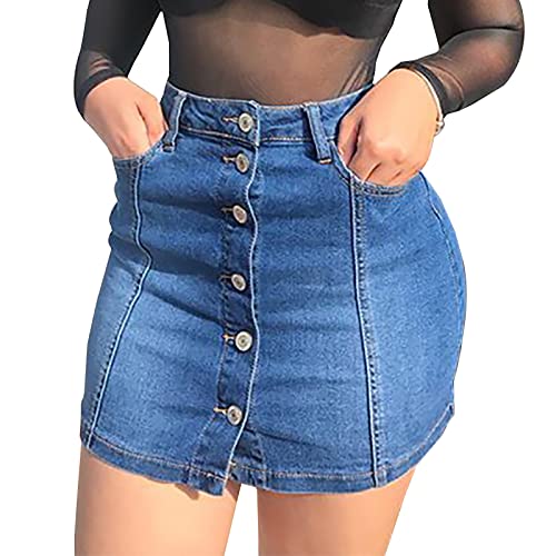 LONGYIDA Women's Casual Short Denim Skirt Y2K Stretchy Jean Skirt Washed Frayed A-Line Denim Jean Short Skirt