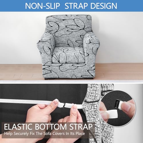Stretch Printed Sofa Cover Couch Covers, 2-Piece Armchair Cover with Separate Cushion Cover, Washable Soft Spandex Furniture Protector for Living Room(Armchair, Grey Lotus) - Image 5
