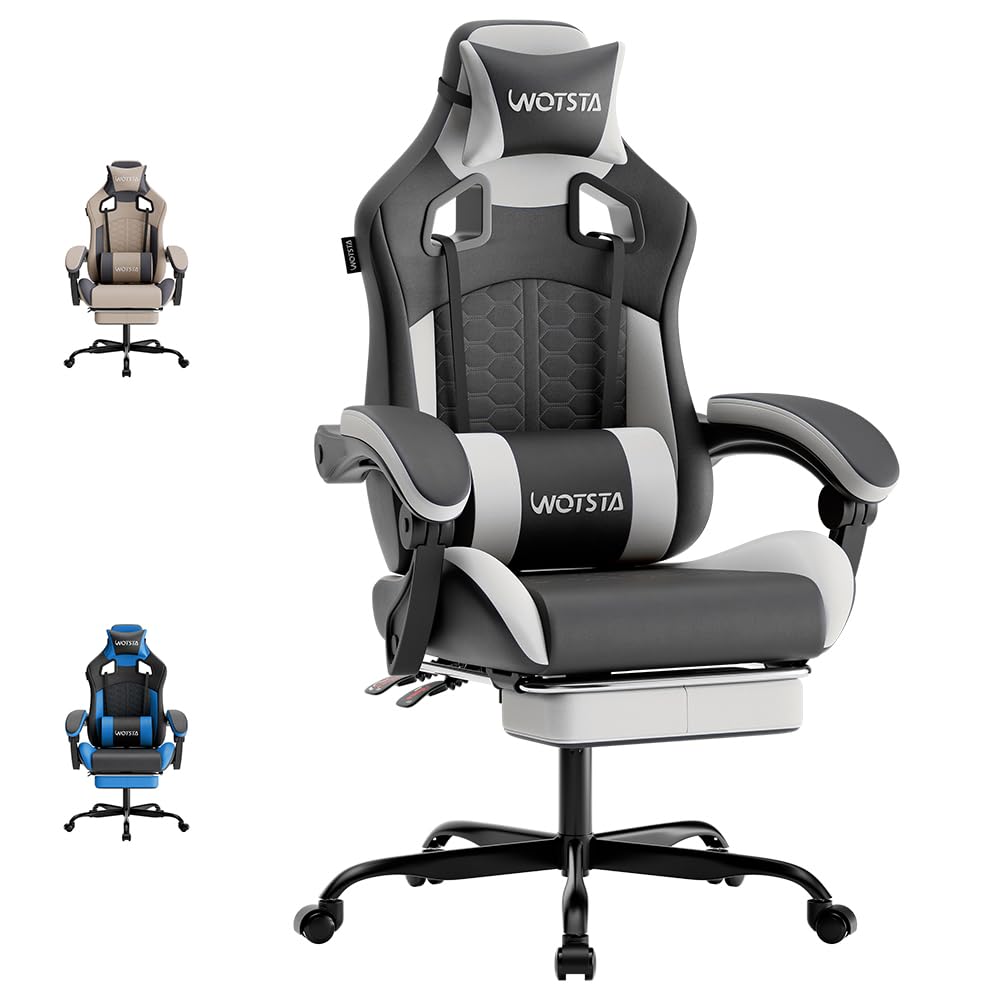 Gaming Chairs High Back Massage Game Chair with Footrest Computer Reclining Chair with Headrest and Lumbar Support for Big and Tall PVC Leather Gaming Chair for Adults (Black/White) - model2 - WhiteBlack