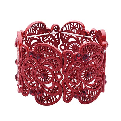 D Exceed Womens Bohemian Lace Bracelet Vintage Filigree Cuff Bangle Bracelet Wide Stretch Rhinestone Bracelets For Ladies #TOP4