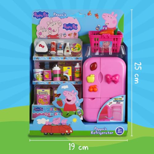 Image of GENIE'S TOY BUS - Peppa Pig Refrigerator Playset with Accessories | Pretend Kitchen Play for Kids | Includes Peppa Pig Figures & Food Toys