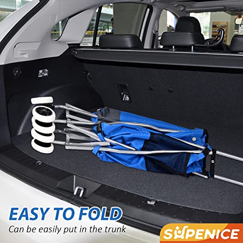 Supenice Folding Grocery Shopping Cart Rolling Utility Cart With 360° Double Front Swivel Wheels Waterproof Removable Canvas Bag With Cover For Laundry Grocery, Shopping, Baggage, Picnic (Blue) #TOP6