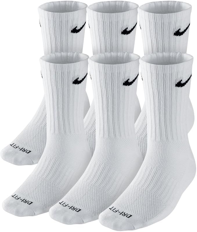 Nike Crew Socks (6 Pair) (US, Alpha, Medium, Regular, Regular, Dri-Fit White)
