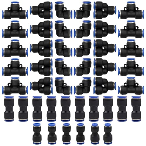 Confezione: 46 pezzi di connettori di spinta della linea d'aria, compresi i connettori diritti da 8 mm/arco/spillo/splitter e 2 pezzi di connettori di riduzione da 4-6,4-8,6-8 mm